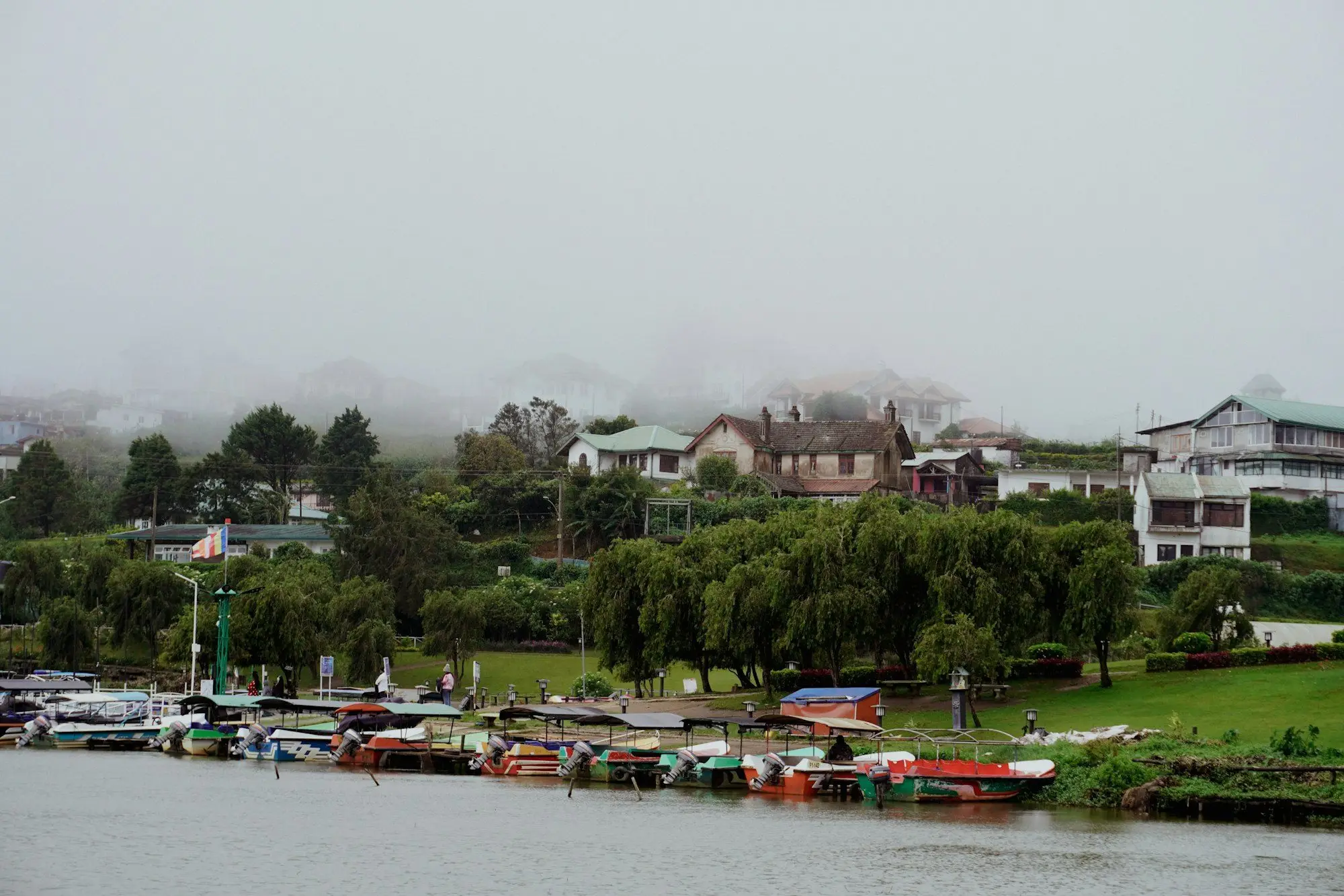 Misty Lake Gregory with boats, Nuwara Eliya
